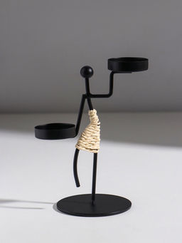 Подсвечник на 2 свечи «Аборигенка танцующая», металл, d=4 см, 10.5×8×16 см