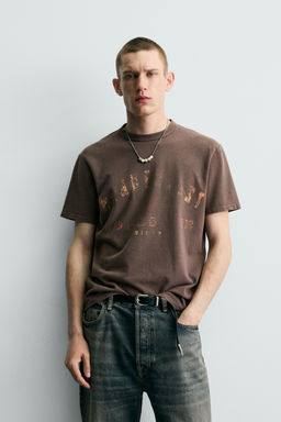 CAMISETA PUNTO ESTAMPADO LAVADO / Marr?n - Zara фото 2