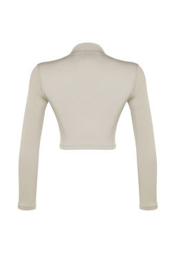 Ac?k Tas Dik Yaka Anvelop Kapama Drapeli Crop Bluz TWOAW24BZ00164