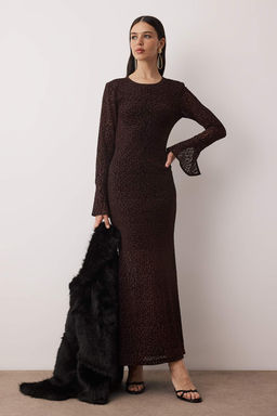 TRENDYOLMILLA Siyah Flok Bask?l? Tul Midi Boy Astarl? Elbise TPRAW25EL00165  фото 7