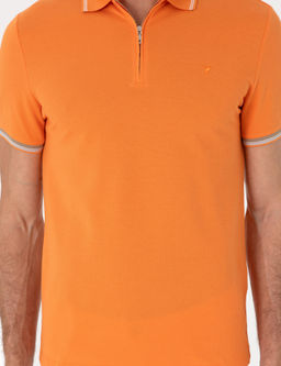 Turuncu Slim Fit %100 Pamuk Fermuarl_ Polo Yaka T-shirt - Cacharel фото 6
