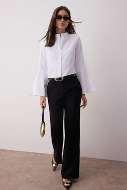 Beyaz Ispanyol Kol Regular Dokuma Gomlek TWOAW26GO00007 - Trendyolmilla фото 2