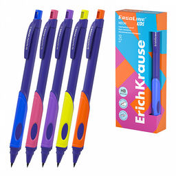 Цена за 12 шт. Карандаш механический ErichKrause ErgoLine® Kids Neon 2.0 мм, с точилкой, НВ (в коробке по 12 шт.)