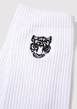 Kaplan Bask?l? Beyaz Soket Corap - Mavi фото 2