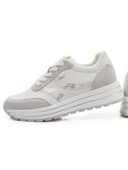 03-A1003-9 WHITE/LT. GRAY Кроссовки женские (натуральная кожа, натуральная замша)