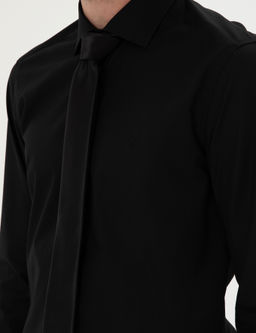 Черная классическая хлопковая рубашка приталенного кроя - Cacharel фото 7