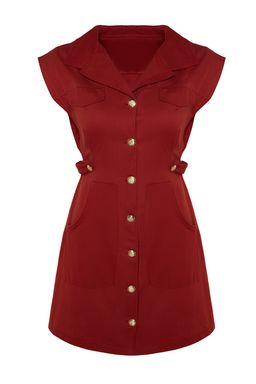 TRENDYOLMILLA Ekru Dugme Detayl? Gabardin Mini Dokuma Gomlek Elbise TWOSS22EL2970 фото 18