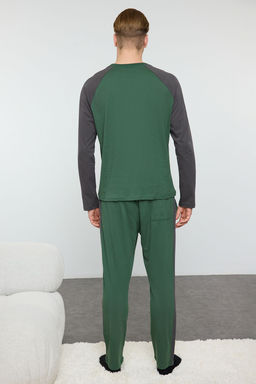 Erkek Yesil Reglan Kol Regular Fit Orme %100 Pamuk Pijama Tak?m? TMNAW25PT00004