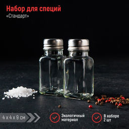 Набор для специй из стекла Доляна Стандарт, 2 предмета: солонка, перечница 100 мл