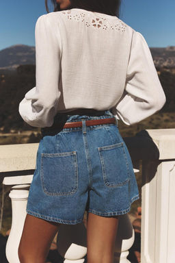 HIGH-WAIST Z1975 PAPERBAG DENIM BERMUDA SHORTS - Zara фото 4
