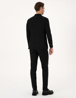 Siyah Ex. Slim Fit %100 Y_n _izgili Tak_m Elbise