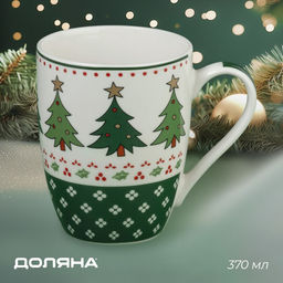 Кружка Доляна «Новогодняя ёлочка», 370 мл, 12×8.5×10.3 см, фарфор, цвет белый