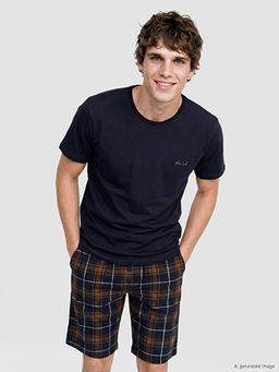 Standart Kal?p Ekose Erkek ?ortlu Pijama Tak?m?