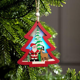 Ёлочная игрушка Красная ёлочка с Дедом Морозом, 11х11х1.5 см, от батареек, свечение RGB
