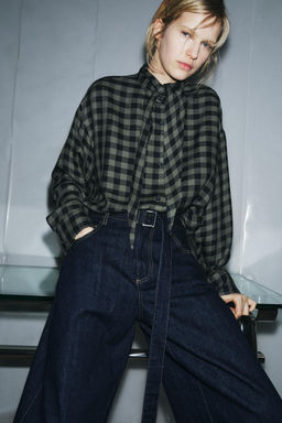 GINGHAM SHIRT WITH SCARF ZW COLLECTION - Zara фото 8