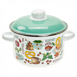"Утренний кофе" Кастрюля эмалированная 3л, д20см, h12,5см, цилиндрическая форма, металлическая крышка, белый (Россия)