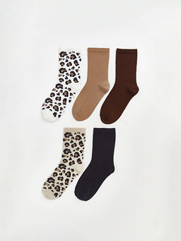 Leopar Desenli Kad?n Soket ?orap 5li