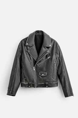 WASHED LEATHER EFFECT BIKER JACKET - Zara фото 7