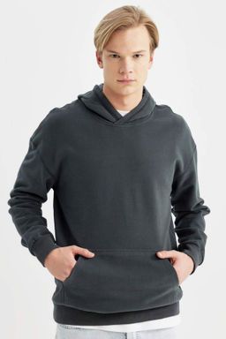 Comfort Regular Fit Rahat Kal?p Kapusonlu Kanguru Cepli Basic Duz Sweatshirt - Defacto фото 2