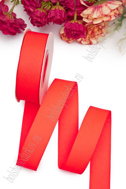 Лента репсовая 2,5 см*20 ярд "1 сорт" (SF-1348) неоновый ярко-коралловый №186