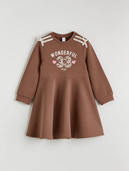 Bisiklet Yaka Bask?l? K?z ?ocuk Elbise