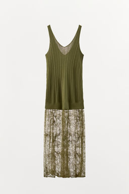VESTIDO MIDI PUNTO ENCAJE / Verde - Zara фото 6