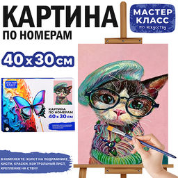 Картина по номерам "Котик в очках" 40х30 см.