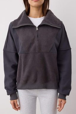 Antrasit Regular/Normal Kal?p Polar Fermuarl? Cep Detayl? Kal?n Orme Sweatshirt TWOAW26SW00009 - Trendyolmilla фото 3