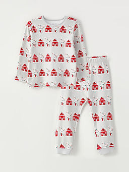Bisiklet Yaka Uzun Kollu Bask?l? K?z Bebek Pijama Tak?m?