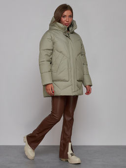 Зимняя женская куртка модная с капюшоном светло-зеленого цвета 52362ZS - HULDLUCK фото 4