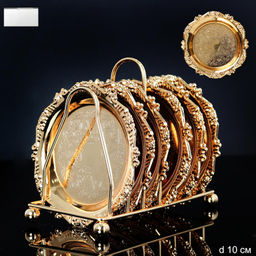 Кофейное блюдце на подставке 6 штук 10 см / 229-5-Gold /уп 48/