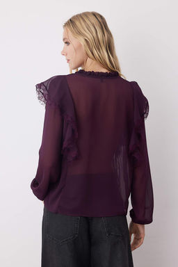 Murdum Sifon Transparan Dantel Detayl? Dokuma Bluz TWOAW26BZ00182 - Trendyolmilla фото 4