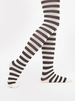 Цена за 3 пары! Колготки детские кремово-бежевые в графитовую полоску