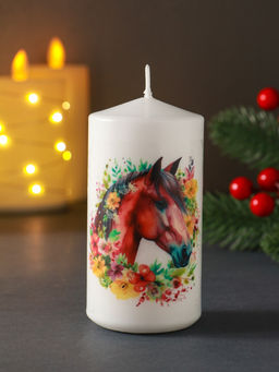 Цена за 2 шт. Свеча новогодняя 50×100 мм, с декором, конь, белая