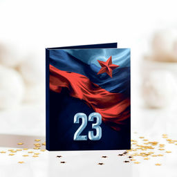 цена за 2 шт Мини-открытка "23 (синяя с флагом России)"