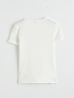 Bisiklet Yaka Bask?l? K?z ?ocuk Ti??rt