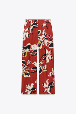 FLORAL PRINT LINEN BLEND TROUSERS - Zara фото 6