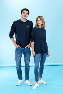 Lacivert Bisiklet Yaka Basic Sweatshirt
