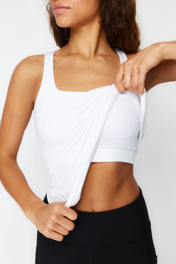 Trendyolmilla Beyaz Toparlay?c? 2 Katl? Ici Pedli Spor Sutyenli Kare Yaka Orme Spor Ust/Bluz THMSS24BZ00002  фото 2