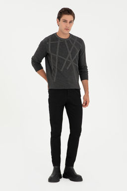 Erkek Slim Fit Bisiklet Yaka Antrasit Kazak