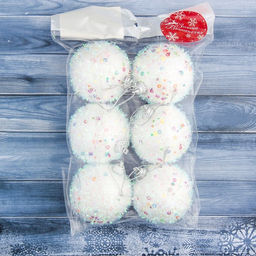 Цена за 2 шт. Ёлочные игрушки Пушистый блеск, шары новогодние, d=6 см, 6 шт., белый - Зимнее волшебство фото 2