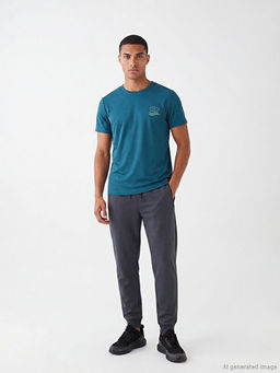 Slim Fit Bask?l? Erkek Spor Ti??rt - Waikiki фото 2