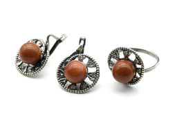 Кольцо Серьги с авантюрином имитация размер 18