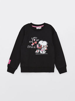 Bisiklet Yaka Snoopy Bask?l? Uzun Kollu K?z ?ocuk Sweatshirt Anne K?z Kombini