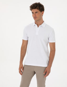 Beyaz Slim Fit %100 Pamuk K_vr_lmaz Amerikan Pike Polo Yaka Basic Ti__rt