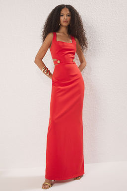 TRENDYOLMILLA Siyah Aksesuar Detayl? Dokuma Uzun S?k Abiye Elbise TPRSS25AE00079  фото 2