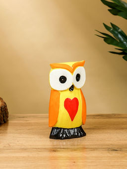 Набор сувенирный Совята с сердечком, h=15 см, h=12.5 см, h=9.5 см, дерево, оранжево-желтый