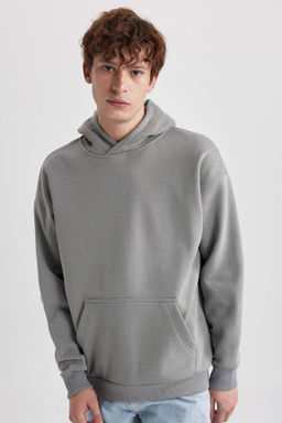 Siyah Oversize Genis Kal?p Kapusonlu Kanguru Cepli Basic Duz Sweatshirt - Defacto фото 7