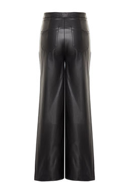 Siyah Suni Deri Wide Leg Cep Detayl? Orme Pantolon TWOAW24PL00103