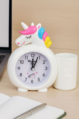 Часы-будильник с подставкой для канцелярии Rainbow unicorn, white